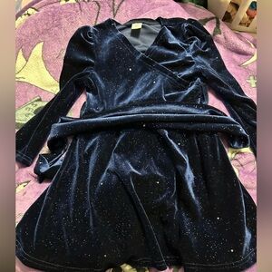 SHEIN Size 4 years Velvet Navy Sparkling Girls Dress with Belt